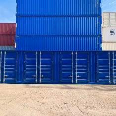 Seecontainer 45 Fuß High Cube, blau, mit mehreren Seitentüren