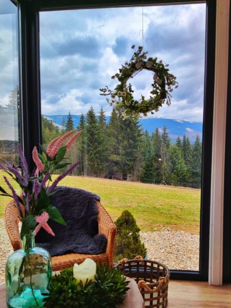Tiny House mit Empore – Panorama-Fensterfront über volle Höhe – Zeitgenössischer Chalet-Stil – Bild 11